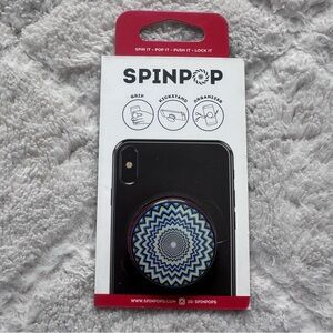 SpinPop | Blue and White Zig zag Phone Grip, Cable Organizer, Kickstand